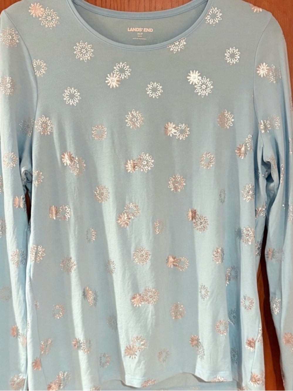 Lands' End Light Blue Snowflake Top